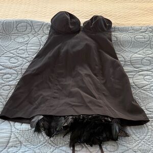Guess Black Strapless Dress with Feather Detail